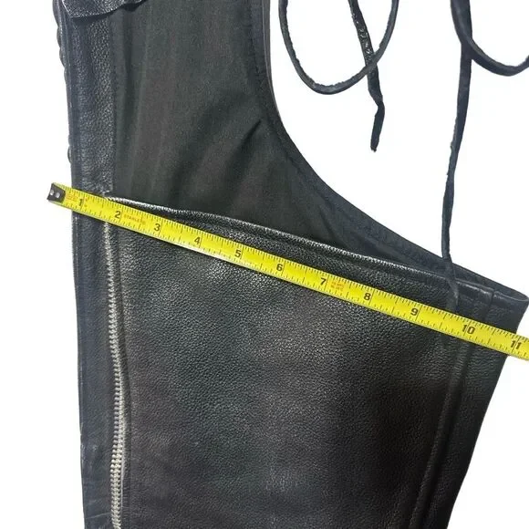 Genuine Womens Leather Motorcycle Chaps XS Zip Biker Western Riding Gear Black
